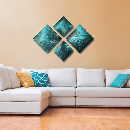 Teal Metal Wall Art Set of 4 Titled Teal Serenity