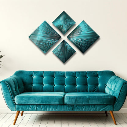 Teal Metal Wall Art Set of 4 Titled Teal Serenity