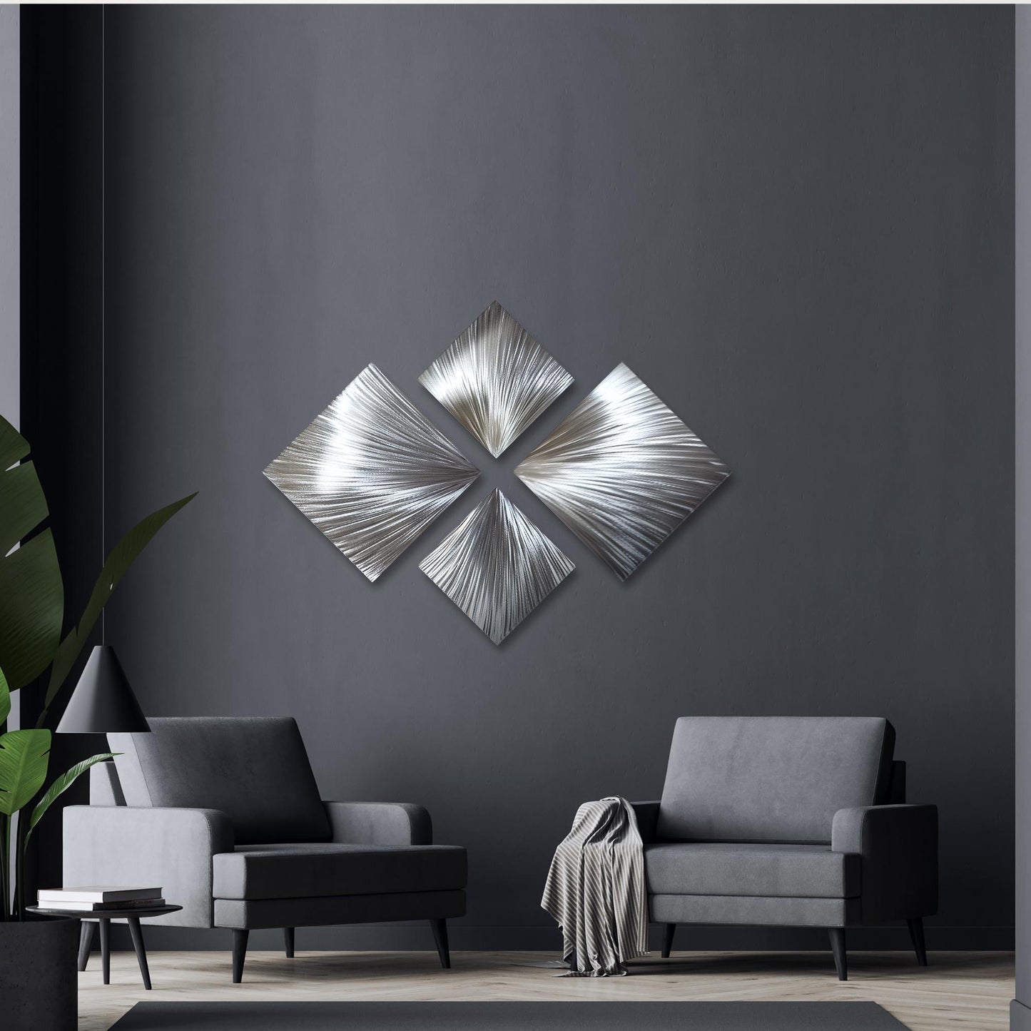 Modern Silver Metal Wall Art Sculpture Titled Xplode