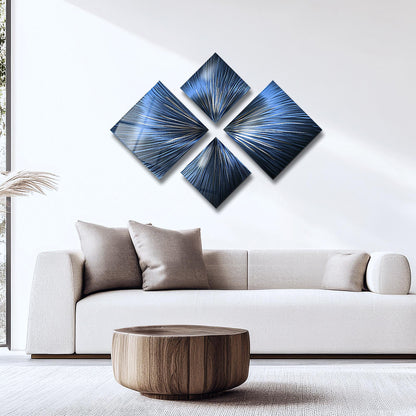 Navy Blue Metal Wall Art Set of 4 Titled Sapphire Serenity