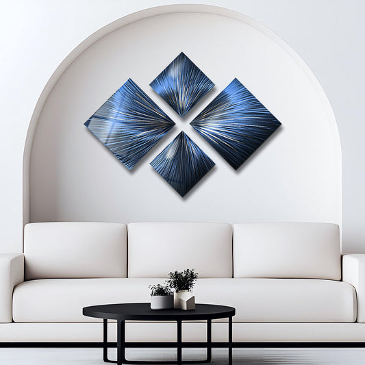 Navy Blue Metal Wall Art Set of 4 Titled Sapphire Serenity