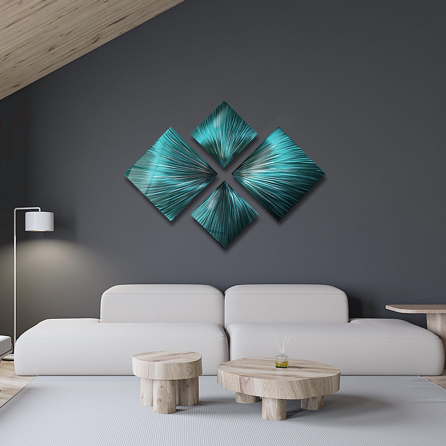 Teal Metal Wall Art Set of 4 Titled Teal Serenity