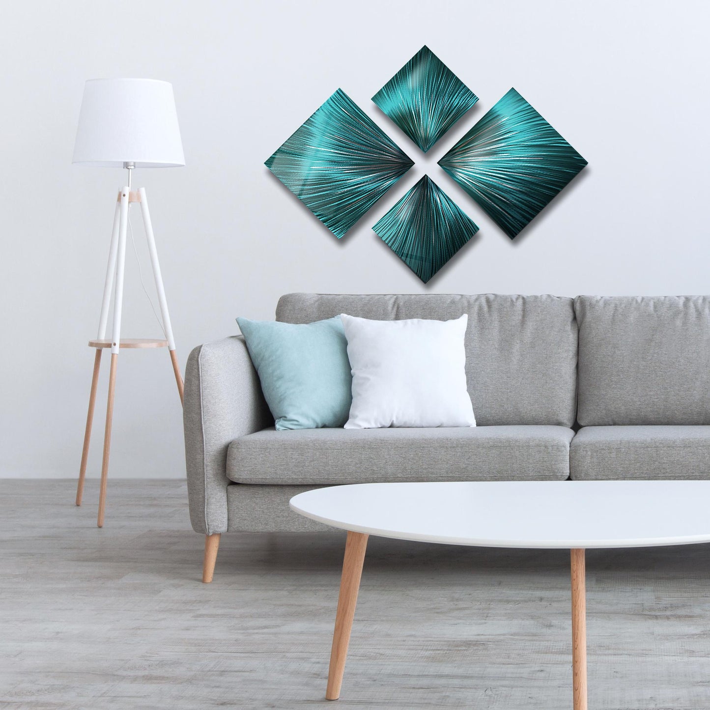 Teal Metal Wall Art Set of 4 Titled Teal Serenity