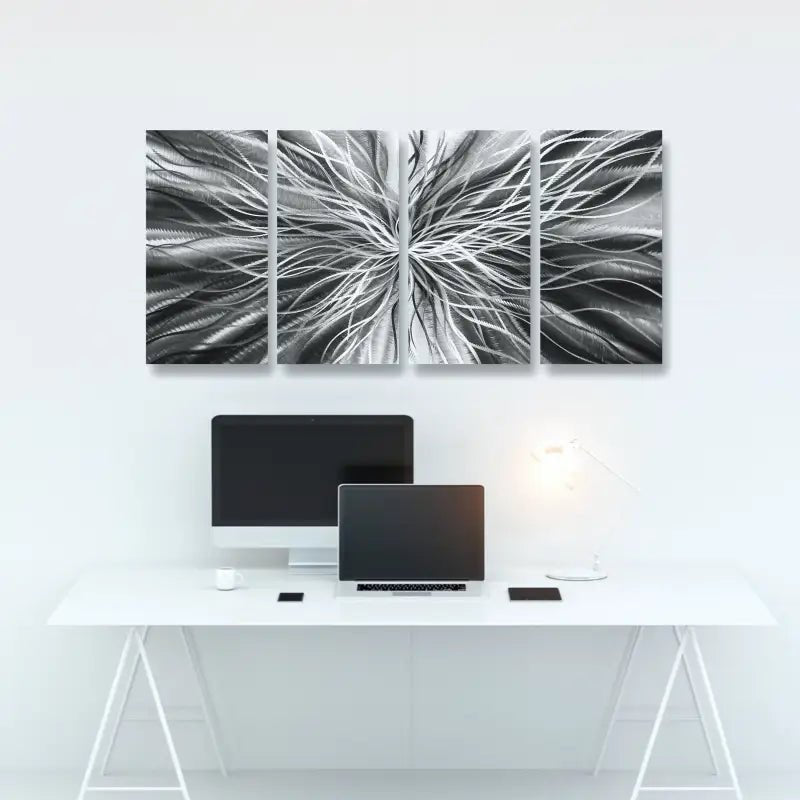 Large Abstract Black and Silver Metal Wall Art Set of 4 for Modern Gallery Decor - Modern Elements Metal Art - INV57990S