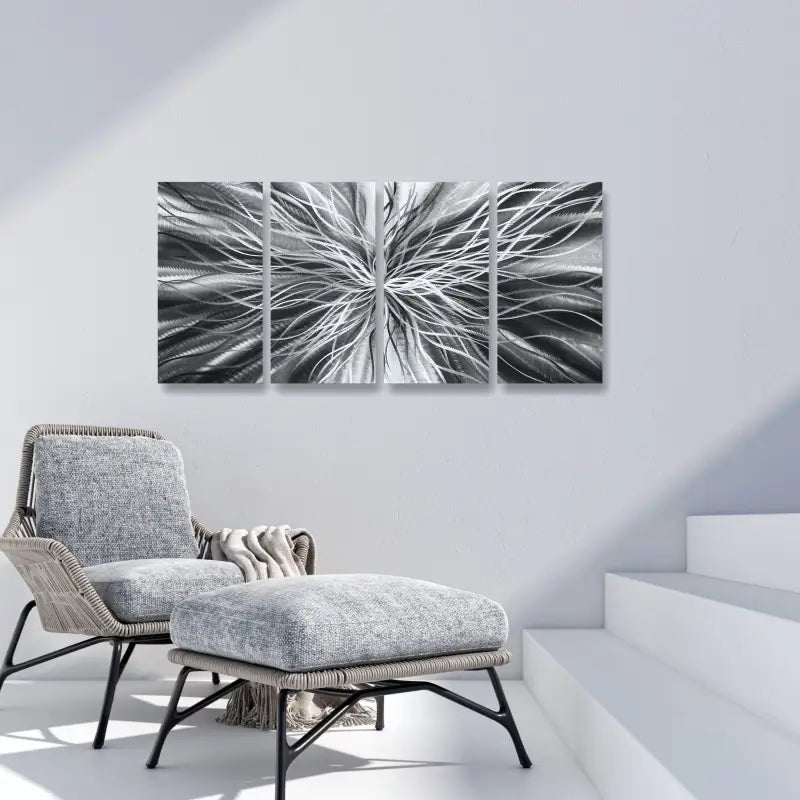 Large Abstract Black and Silver Metal Wall Art Set of 4 for Modern Gallery Decor - Modern Elements Metal Art - INV57990S