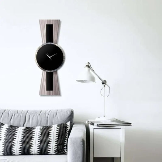 Large Black and Silver Wall Clock Titled Sentinel - Modern Elements Metal Art - MJSIOH5578