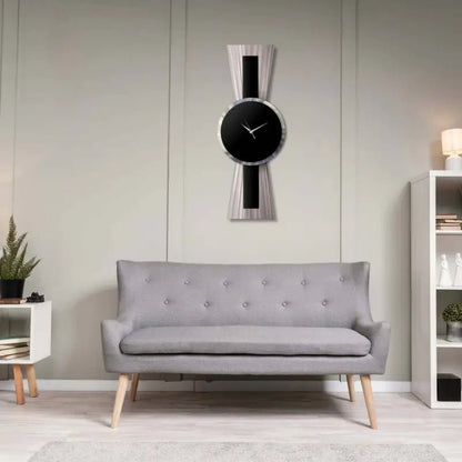 Large Black and Silver Wall Clock Titled Sentinel - Modern Elements Metal Art - MJSIOH5578