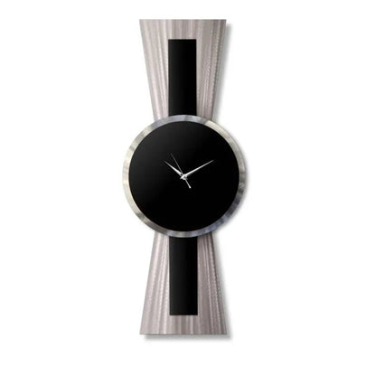 Large Black and Silver Wall Clock Titled Sentinel - Modern Elements Metal Art - MJSIOH5578