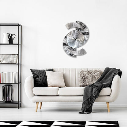Large Black Metal Wall Clock – Unique Modern Clock & Silver Art Sculpture - Modern Elements Metal Art - ME96288928X