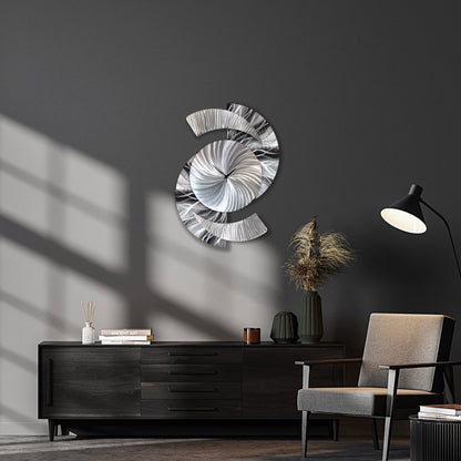 Large Black Metal Wall Clock – Unique Modern Clock & Silver Art Sculpture - Modern Elements Metal Art - ME96288928X