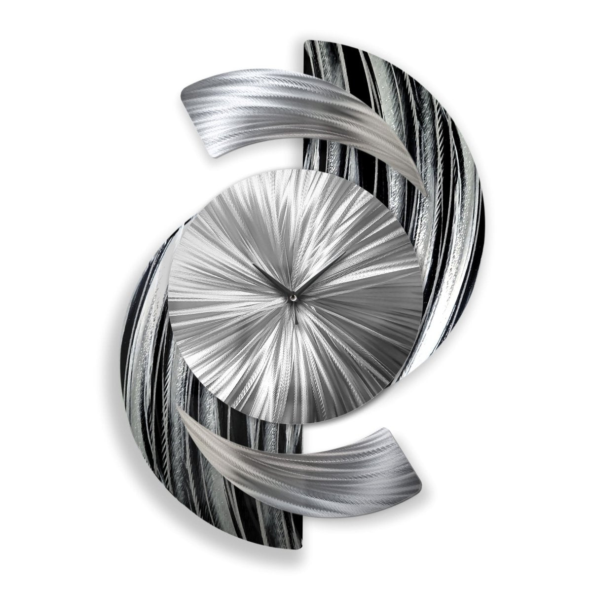Large Black & Silver Metal Wall Clock – Unique Abstract Sculpture for Modern Home Decor - Modern Elements Metal Art - ME96279998