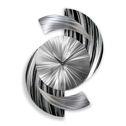 Large Black & Silver Metal Wall Clock – Unique Abstract Sculpture for Modern Home Decor - Modern Elements Metal Art - ME96279998
