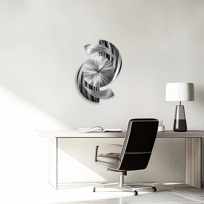Large Black & Silver Metal Wall Clock – Unique Abstract Sculpture for Modern Home Decor - Modern Elements Metal Art - ME96279998
