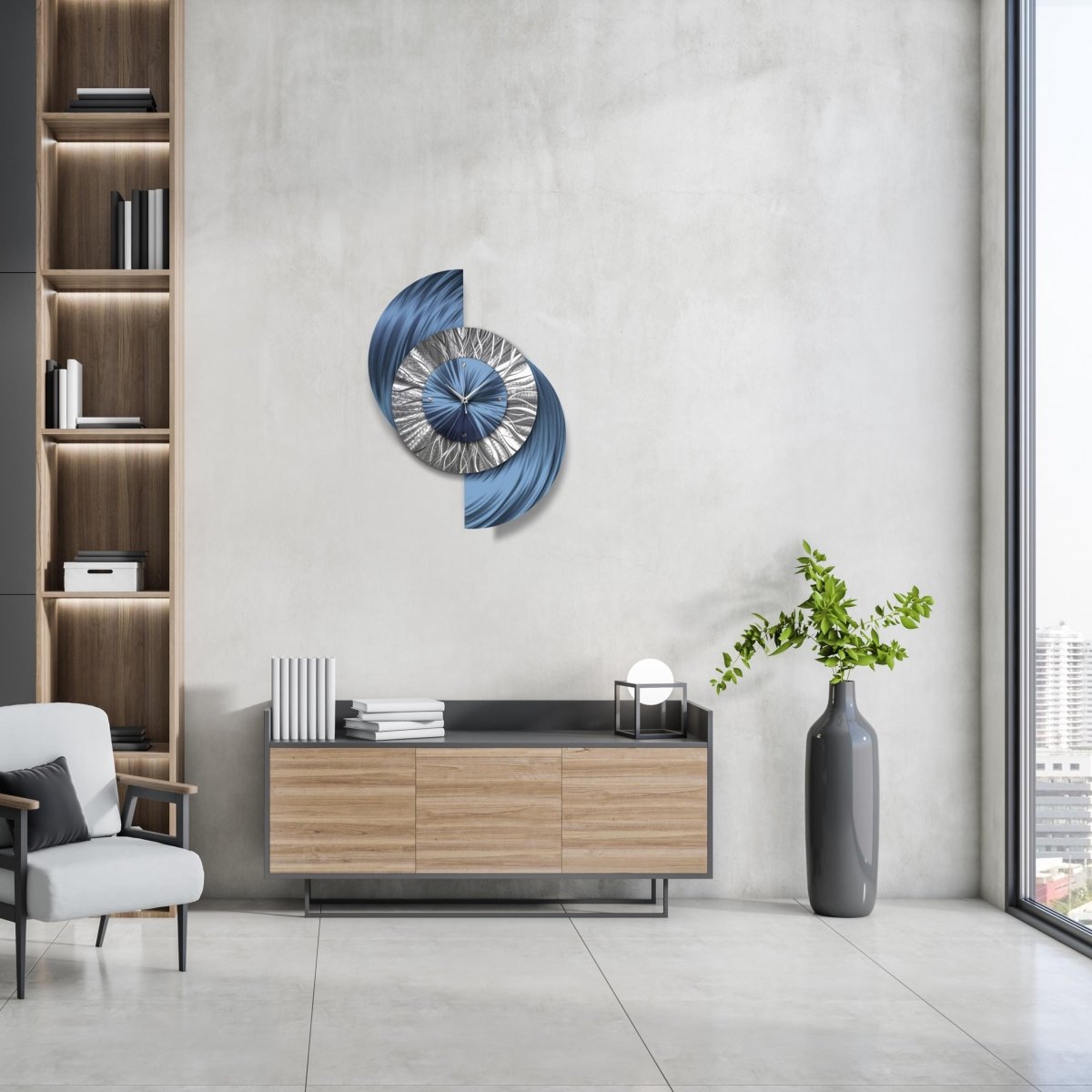 Large Clock, Wall Sculpture, Unique Clock, Metal Art, Modern Clock, Wall Hanging for Living room - Modern Elements Metal Art - IN636383