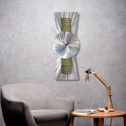 Large Green Silver Wall Clock - Unique Modern Sculpture for Navy Blue Decor - Modern Elements Metal Art - ME99298K