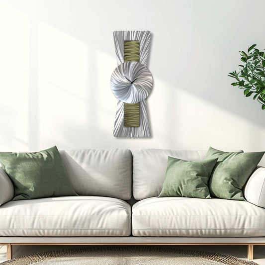 Large Green Silver Wall Clock - Unique Modern Sculpture for Navy Blue Decor - Modern Elements Metal Art - ME99298K