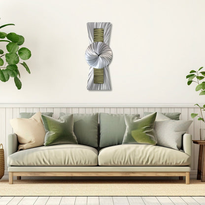 Large Green Silver Wall Clock - Unique Modern Sculpture for Navy Blue Decor - Modern Elements Metal Art - ME99298K