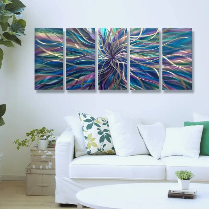 Modern Abstract Metal Wall Art Set - Unique 5-Piece Sculpture for Elegant Home Decor-Modern Elements Metal Art