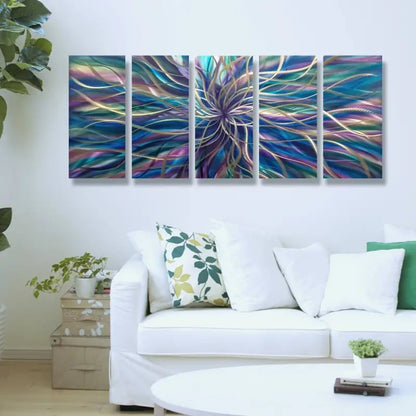 Modern Abstract Metal Wall Art Set - Unique 5-Piece Sculpture for Elegant Home Decor-Modern Elements Metal Art