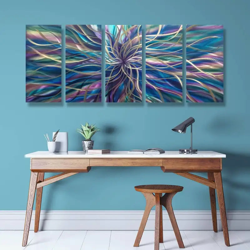 Modern Abstract Metal Wall Art Set - Unique 5-Piece Sculpture for Elegant Home Decor-Modern Elements Metal Art