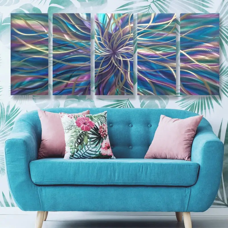 Modern Abstract Metal Wall Art Set - Unique 5-Piece Sculpture for Elegant Home Decor-Modern Elements Metal Art