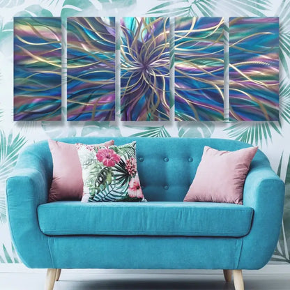 Modern Abstract Metal Wall Art Set - Unique 5-Piece Sculpture for Elegant Home Decor-Modern Elements Metal Art