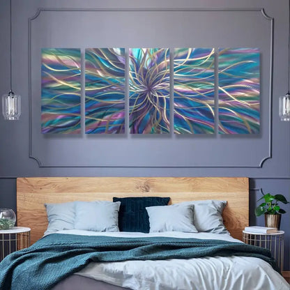 Modern Abstract Metal Wall Art Set - Unique 5-Piece Sculpture for Elegant Home Decor-Modern Elements Metal Art