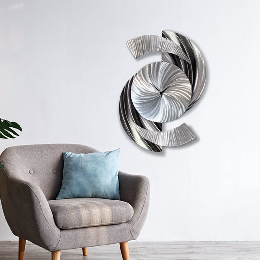 Large Metal Wall Clock – Unique Silver Wall Sculpture for Contemporary Decor - Modern Elements Metal Art - ME9675728X