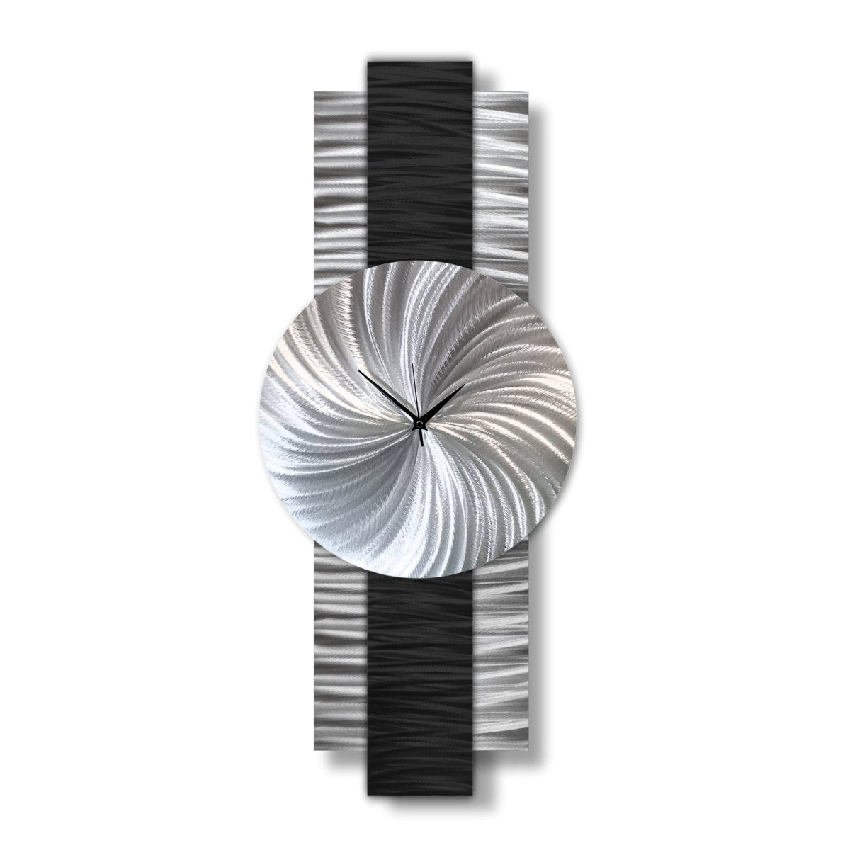 Large Modern Black & Silver Metal Wall Clock - Silent - Handmade - 12x32" - Modern Elements Metal Art - INV637283