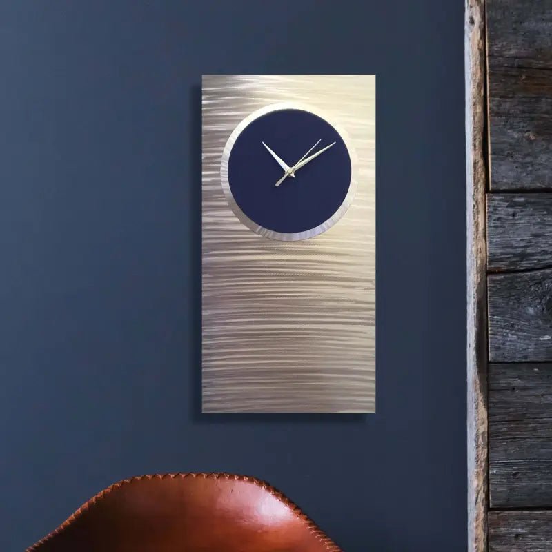 Large Navy Blue Wall Clock Titled "Lux" - Modern Elements Metal Art - ME0845748