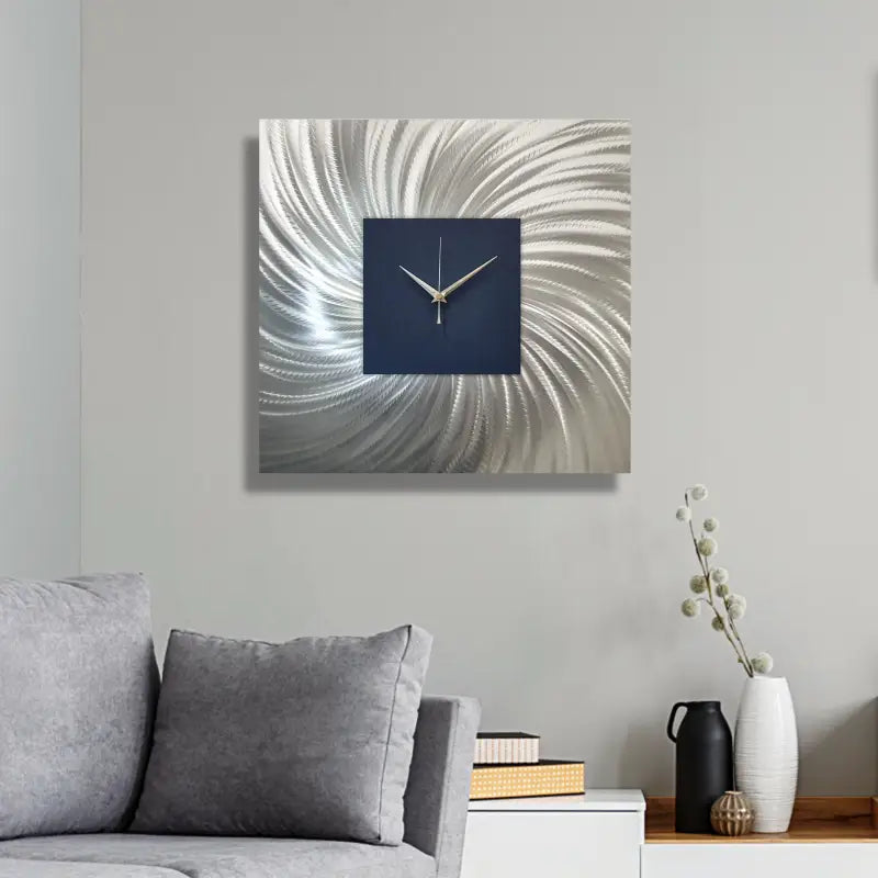 Navy Blue Wall Clock Titled "Nobel" - Modern Elements Metal Art