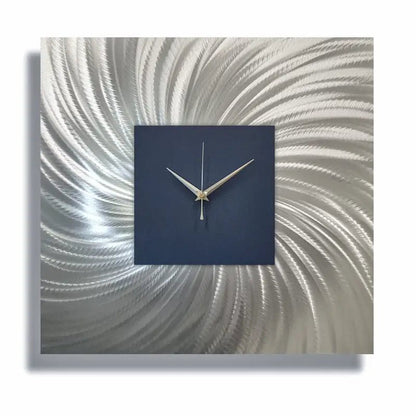Large Navy Wall Clock Titled "Nobel" - Modern Elements Metal Art - MW800567