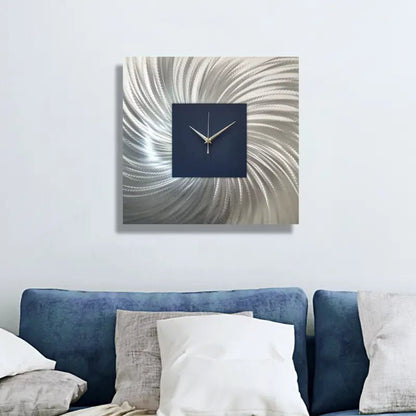 Large Navy Wall Clock Titled "Nobel" - Modern Elements Metal Art - MW800567