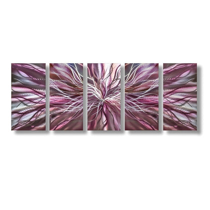 Large Pink & Silver Metal Wall Art Sculpture – Contemporary Abstract Decor - Modern Elements Metal Art - ME67489ZX