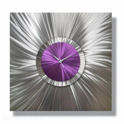 Large Purple Silver Modern Wall Clock - Unique Metal Abstract Art Sculpture for Home Decor - Modern Elements Metal Art - MEH638SX