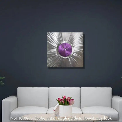Large Purple Silver Modern Wall Clock - Unique Metal Abstract Art Sculpture for Home Decor - Modern Elements Metal Art - MEH638SX