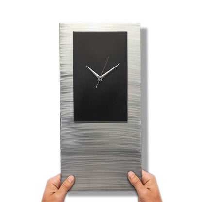 Large Rectangular Silver Clock – Modern & Unusual Natural Wall Clock - Modern Elements Metal Art - MO96U88