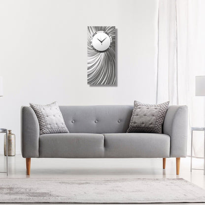 Large Silent White & Silver Wall Clock | Handmade Modern Aluminium Clock | Non - Ticking - Modern Elements Metal Art - ME0845260