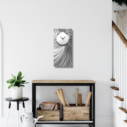 Large Silent White & Silver Wall Clock | Handmade Modern Aluminium Clock | Non - Ticking - Modern Elements Metal Art - ME0845260