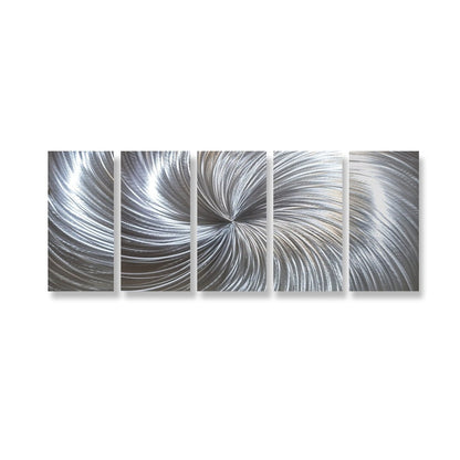 Large Silver Metal Wall Art – 5 - Piece Gallery Set – Modern Abstract Wall Panels - Modern Elements Metal Art - SKU379KHK