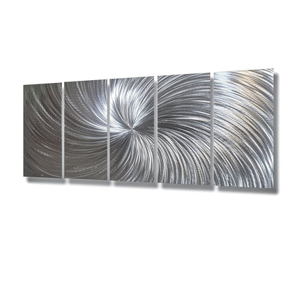Large Silver Metal Wall Art – 5 - Piece Gallery Set – Modern Abstract Wall Panels - Modern Elements Metal Art - SKU379KHK