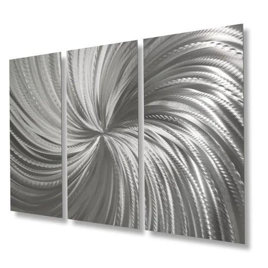Large Silver Metal Wall Art Titled "Silver Spiral" - Modern Elements Metal Art