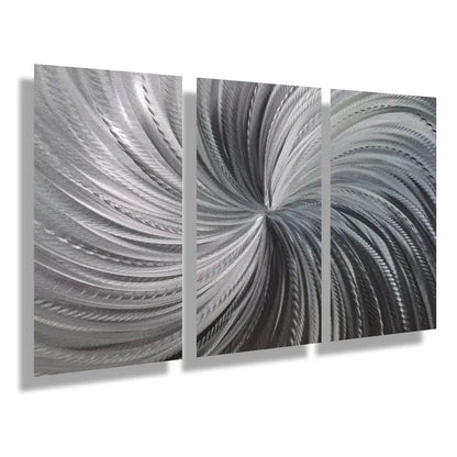 Large Silver Metal Wall Art Titled "Silver Spiral" - Modern Elements Metal Art - 