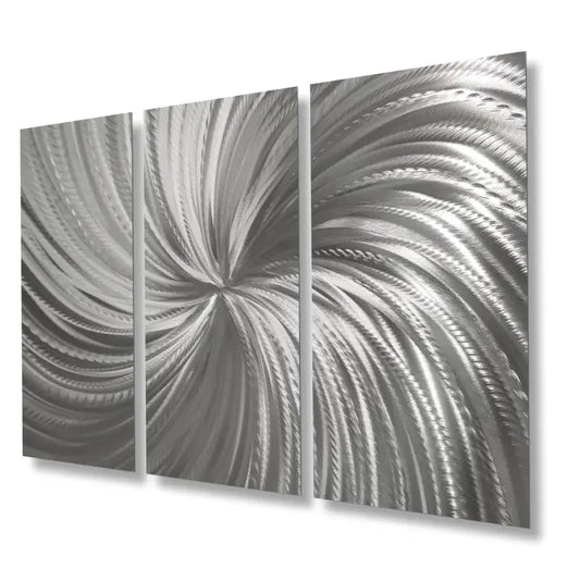 Large Silver Metal Wall Art Titled "Silver Spiral" - Modern Elements Metal Art - 