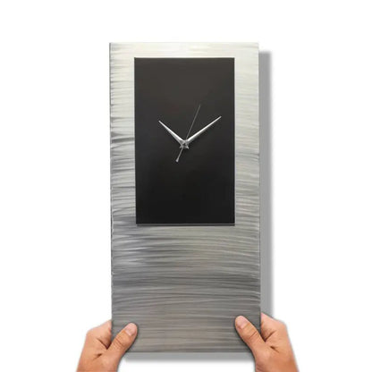 Large Silver Minimalist Wall Clock - Modern Abstract Home Decor - Modern Elements Metal Art - ME638KW7