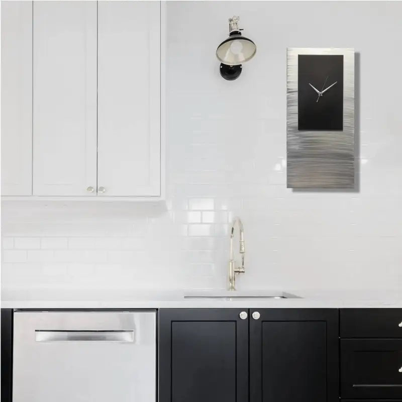 Large Silver Minimalist Wall Clock - Modern Abstract Home Decor - Modern Elements Metal Art - ME638KW7