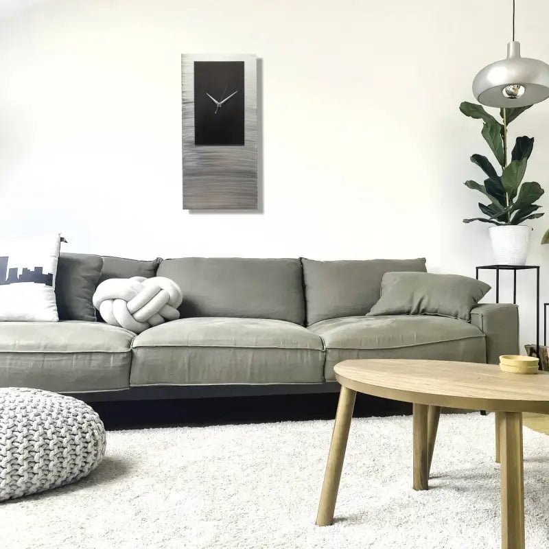Large Silver Minimalist Wall Clock - Modern Abstract Home Decor - Modern Elements Metal Art - ME638KW7