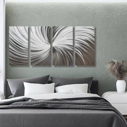 Large Silver Wall Art Titled "Silver Spiral" (Set of 4) - Modern Elements Metal Art - ME567H2