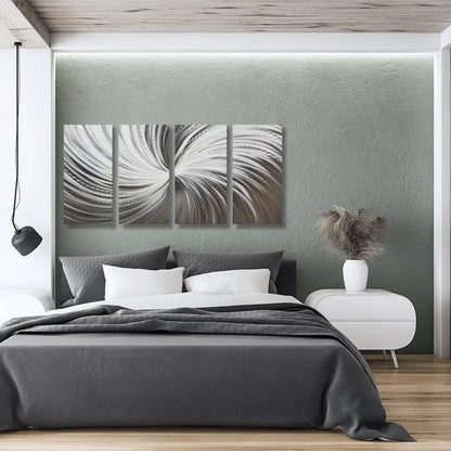 Large Silver Wall Art Titled "Silver Spiral" (Set of 4) - Modern Elements Metal Art - ME567H2