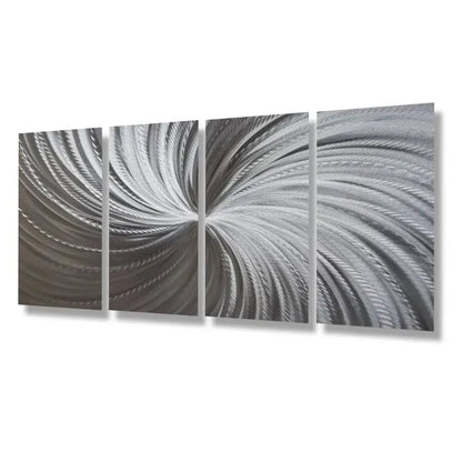 Large Silver Wall Art Titled "Silver Spiral" (Set of 4) - Modern Elements Metal Art - ME567H2